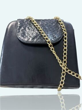 Kurt Geiger RARE 80’s VTG Black Leather & Snakeskin Crossbody Bag with Chain